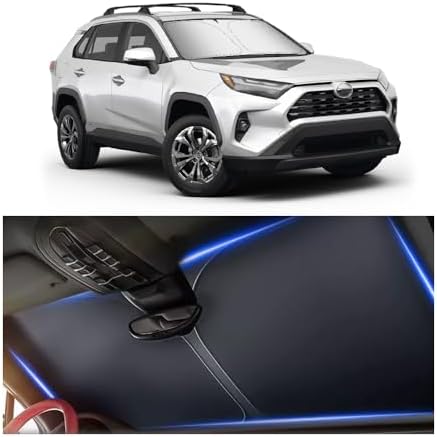 Car Windshield Sun Shade Compatible with Toyota RAV4 2019-2025,Oxford Cloth Sun Shade for Car Windshield with Foldable Design,Windshields Cover Suns Shades for Blocking Heat with Storage Bag by Aokdom