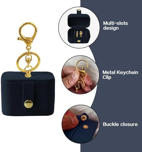 Small Wedding Ring Bearer Pillow Box for Dog Collar, Velvet Travel Mini Jewelry Holder Pouch Bridesmaid Gifts, Multi-Slots Earrings Storage Case for Women Girls, Pocket Size Necklaces Organizer(Navy) - Image 2