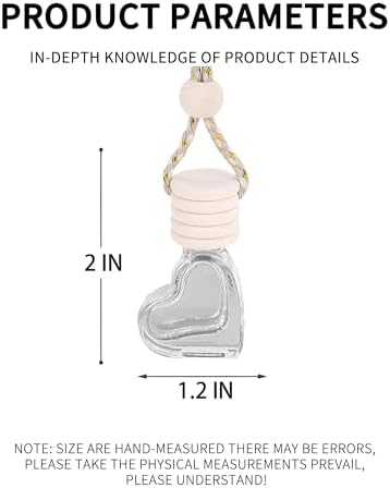 5PCS Hanging Car Air Freshener, Auto Interior Decoration 8 ml Oil Diffuser Perfume Aromatherapy Pendant Empty Glass Bottle, Fragrance Ornament with Vent Clip Wooden Cap and Rope (Heart) - Image 3