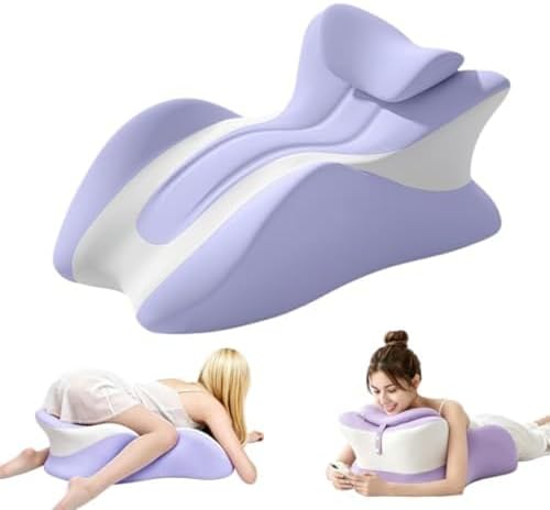 27° Ergonomic Prone Pillow, Memory Foam Stomach Lying Cushion with Adjustable Neck Pillow, Contoured Support Pillow for Gaming Reading, Removable Washable Cover,Purple by Unknown