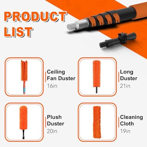 SISIUPASSIE 20FT Reach Ceiling Fan Cleaner Duster, Ceiling Fan Blade Cleaner with Extension Pole, Washable & Replaceable Microfiber Feather Duster Kits - Image 2