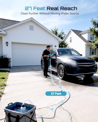 SEESII Cordless Pressure Washer, Portable Power Washer with 4000mAh Battery, Electric Washer Gun with 6-in-1 Nozzle & 27FT Hose, Handheld Power Cleaner for Car, Driveway, Garden, Patio and Fence - Image 5