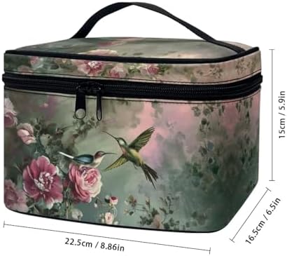 Hummingbird Make Up Bags for Women Portable Lightweight Floral Cosmetic Bag with Handle Womens Travel Makeup Bag for Vacation Daily Party - Image 4