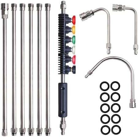 Xiny Tool Pressure Washer Extension Wand, 10 Pack Power Washer Lance with 6 Atomization Nozzle Tips,1 Gutter Cleaner Attachment Curved Rod, 1/4" Quick Connect, 4000 PSI by XinyTool