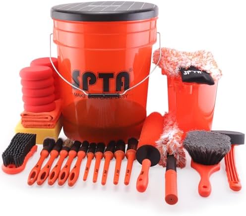 SPTA 32Pcs Car Wash Bucket Set, 20L Scratch Free Detailing Bucket with Car Wash Filter Wash Mitt Sponge Towels Tire Detailing Brush Set, Exterior Interior Car Detailing Set, Complete Car Care Tools by SPTA
