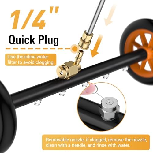 VIGRUE 2-in-1 Undercarriage Pressure Washer Attachment,24 Inch Pressure Washer Water Broom with 7 Nozzles, Under Car Washer Cleaner with 3 Pieces Extension Wand,4000 PSI,Orange - Image 4