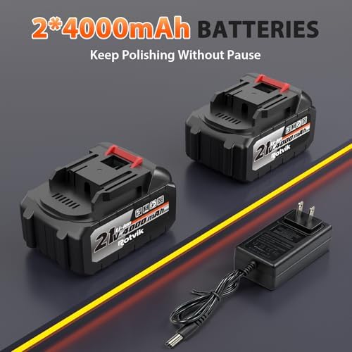 Cordless Car Buffer Polisher Kit, 2x4000mAh 21V Batteries, 6-Inch Orbital Car Polisher, 8 Variable Speeds, LED Display, 18-Piece Accessories for Waxing, Polishing & Scratch Removal - Image 4