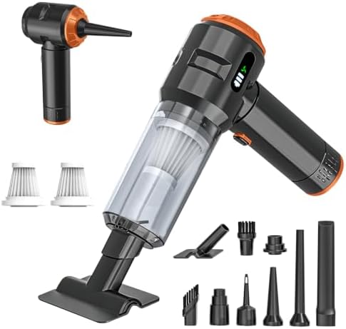 Handheld Vacuum Cleaner Cordless, 23000Pa Powerful Car Mini Vacuum Cleaner, Rechargeable Portable Lightweight dust Catcher for Home Car Carpet Stairs Pet Hair Deep Cleaning（Black-Orange） by Unknown