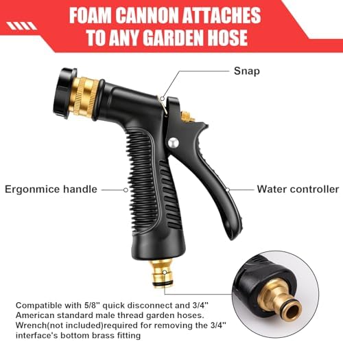 Car Wash Foam Gun, Car Wash Sprayer with Adjustable Foam Dial Foam Nozzle, Foam Cannon Attachs to Any Garden Hose, Durable 5/8" and 3/4" Brass Joint Soap Gun for Home Garden Use - Image 2