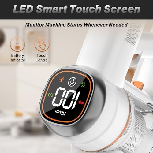 Tikom V500 Cordless Vacuum Cleaner for Home, 40000Pa/450W Stick Vacuum with LED Touch Screen, Charging Wall Dock, Anti-Tangle, Lightweight Handheld Vacuum for Pet Hair, Hard Floor, Carpet - Image 3