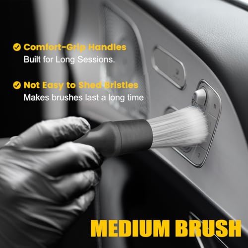 10PCS Car Detailing Brush Kit, All-in-One Interior Exterior Auto Detailing Brushes Set, Durable Ultra Soft Boars Hair Car Detail Brush, Car Cleaning Brush with Storage Bag & Car Drying Towel - Image 3