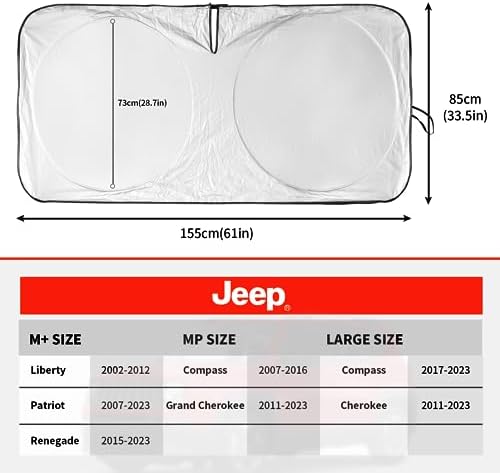 Windshield Sun Shade for Jeep Grand Cherokee 2011-2024 2025 2026 Sunshade - Image 3