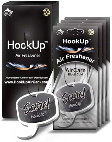 Hockey Car Air Freshener by HookUp - 4 Pack - Black Gold Scent (Extra Strong) | Unique Hockey Gift for Players, Coach, Fans | Hanging Car Accessory with Long Lasting Fresheners Smell by HookUpAirCare