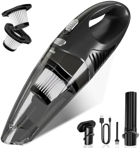 Handheld Vacuum Cordless, Rechargeable Car Vacuum Cleaner with Multiple Attachments, Portable Hand Held Vacuum Suction Power, Mini Vacuum for Car, Home, Pet Hair, Office, Desk, Keyboards Black Silver by Unknown