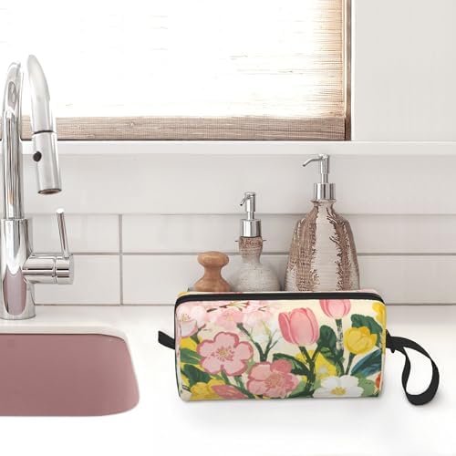 Spring Floral Bouquet Makeup Bag for Women with Wrist Strap | Durable 600D Oxford Fabric Cosmetic Organizer,Compact Travel Pouch with Handle for Gym & Daily Use - Image 6