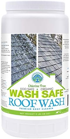 Wash Safe™ ROOF WASH Eco-Safe and Organic Roof Cleaner, 3 lb. | Clear, Bleach-Free Concentrate | Clean Up to 3,000 sq. ft. of Asphalt, Wood, Slate and Ceramic Shingles or Tiles by Wash+Safe