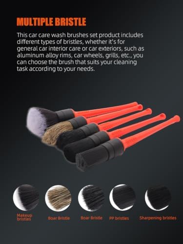SPTA 8Pcs Wheel & Tire Brush Car Detailing kit, Easy Reach Wheel and Rim Brush, 5pcs Detailing Brushes, Short Handle Cleaning Brush, 1pc Microfiber Cleaning Cloth, Great to Clean Dirty Tires - Image 3