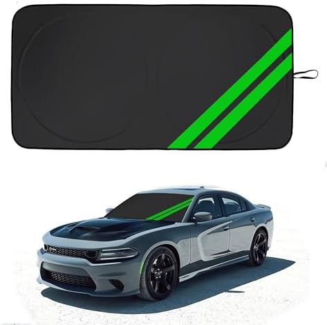 Front Windshield Sun Shade Fit for Dodge Charger Challenger Durango Journey Universal Fit to All Dodge Cars Foldable Sun Visor Protector Custom Fit Dodge Window Sunhade (Black Green) by YOSRTER