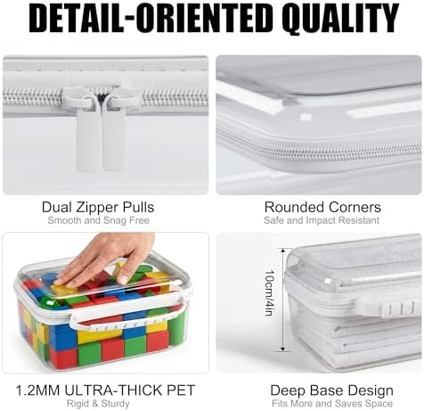 3 Pack Clear Hard Shell Zipper Storage Case Deep Capacity Organizer Pouches | PET Waterproof Transparent Bags with Handle 1.2mm Thick for Makeup Toiletries Cosmetics Toys Art Supplies Travel Essentials - Image 5