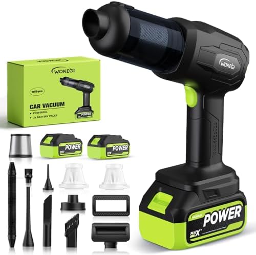 Cordless Car Vacuum Cleaner, 35000pa Powerful Handheld Vacuum & Air Duster with 2 Batteries, Portable Rechargeable Vacuum for Car Detailing, Pet Hair, Home & Office(Green) by WOKEGI