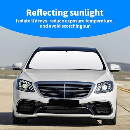 Front Windshield Sun Shade Custom Fit Compatible for Mercedes Benz W222 S500 S550 Sunshade Foldable UV Ray Reflector Sun Visor Protector Accessories Shield Cover Reflective (for Benz W222) - Image 3