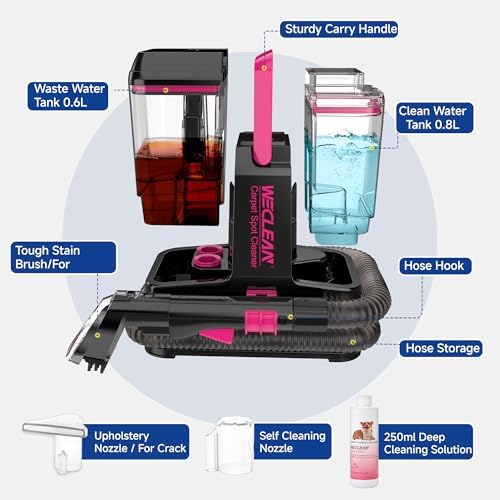 WECLEAN C5 Portable Carpet Cleaner Upholstery Deep Cleaner, Deep Cleaning for Carpet,Car Couch, with Deep Cleaning Solution,Blackpink - Image 5
