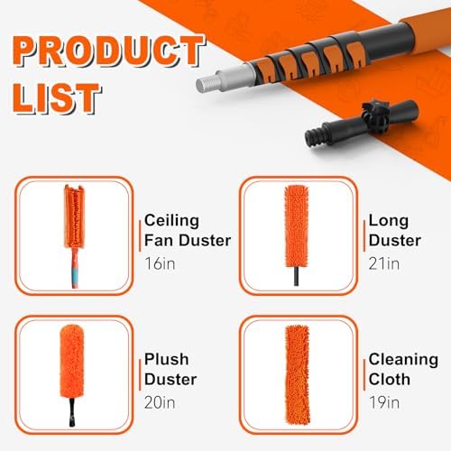 SISIUPASSIE 30FT Reach Ceiling Fan Cleaner Duster, Ceiling Fan Blade Cleaner with Extension Pole, Washable & Replaceable Microfiber Feather Duster Kits - Image 2