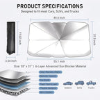 1 PC Foldable Car Windshield Sun Shade, Umbrella-style Retractable Sunshade with Silver Coated Fabric, Universal for Most Cars, Trucks, SUVs (Silver) - Image 3