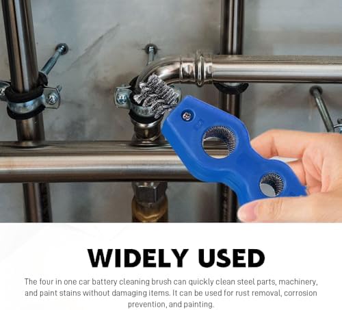 4 in 1 Car Battery Cleaning Brush, Battery Terminal Cleaner, Anti-Rust Auto Battery Cleaner with Steel Wire, Car Accessories Vehicle Machine Parts Clean Tools for Most Vehicles (Blue) - Image 6