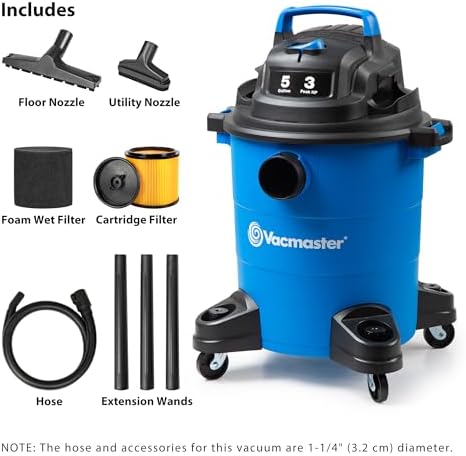 Vacmaster VOC507PF 0101 5-Gal 3 Peak HP Utility Wet/Dry Vacuum Blue - Image 2