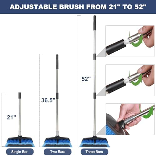 52" Car Wash Brush with Long Handle | Built-in Rubber Squeegee & Rubber Bumper | Lightweight extendable Handle | Soft Bristle Brush for Car, RV, Boat, Solar Panel, Deck Washing - Image 4
