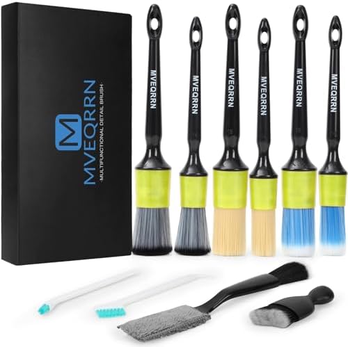 MVEQRRN 10PCS Car Detailing Brush Set,Boars Hair Detail Brush Kit(Green) by MVEQRRNcardetailbrushset