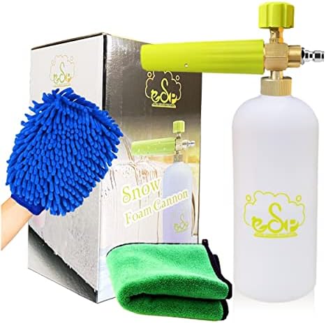 ESP Foam Cannon Snow Foam Lance Pressure Power Jet Washer Quick Release Adjustable Nozzle with 1 Liter Bottle Washing Mitts 1 Towel by ESP