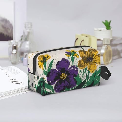 Purple & Yellow Floral Makeup Bag - Durable 600D Oxford Fabric Travel Cosmetic Bag, Shockproof Foam Padded Toiletry Organizer for Gym & Daily Use 10x6.2x4.9 Inch - Image 7