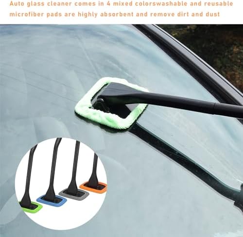 Ohleats Car Windshield Cleaning Tool, Microfiber Window Cleaner with 4 Washable and Reusable Cloth Pad & Long Handle, Auto Glass Wiper Cleaning Kit with Spray Bottle, Car Accessories - Image 5