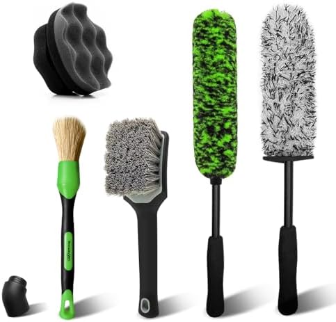 YeewayVeh 5PCS Pro Wheel Detailing Kit, 360° Bendable Rim Brush, Green by YeewayVeh