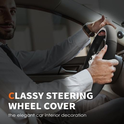 HOTOR Car Leather Steering Wheel Cover, Universal 14.5"-15",Black | Universal Car Accessory for Diverse Cars, Car Steering Wheel Cover with Anti-Slip Lining, Full Protection, Easy Installation - Image 6