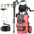 Electirc Pressure Washer with 3 Levels Adjustable Pressure Gun, Portable Pull-Handle, 4 Nozzles and Foam Cannon, Heavy Duty Pressure Washer for Home/Car/Fence/Garden, Red by ImdotDirect