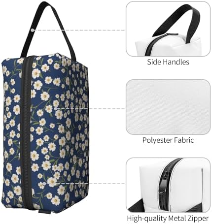 Navy Blue Daisy Makeup Bag - Durable 600D Oxford Fabric Travel Cosmetic Bag, Shockproof Foam Padded Toiletry Organizer for Gym & Daily Use 10x6.2x4.9 Inch - Image 3