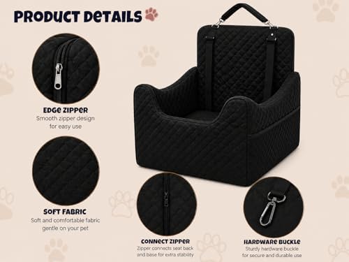 ALL GOOD PET SUPPLIES Dog Car Seat for Small/Medium Dogs Under 35lbs | Soft Memory Foam Booster Car Seat with Detachable Washable Cover and Elevated Cushion, Puppy Dog Car Bed - Image 3