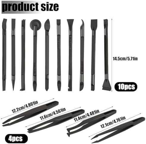 14 Pcs Plastic Crevice Cleaning Tool Car Detailing Spatula Set Black Scraper Tool Non-scratch Small Putty Knife Anti-static Tweezers for Tight Spaces - Image 2