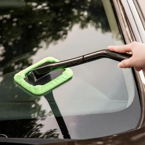 Car Windshield Cleaning Tool, Microfiber Windscreen Cleaner with 4 Washable Cloth Pads & Spray Bottle, Reusable Window Cleaning Kit with Detachable Handle for Auto Glass Wiper - Image 6