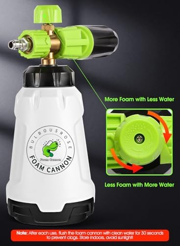 Foam Cannon for Pressure Washer (Wide Mouth), Stainless Steel Filter Thick Snow Car Wash Foam Gun, Adjustable Soap Cannon with 1/4“ Quick Connector, Additional 1.1mm Orifice Nozzle, 1L HDPE Bottle - Image 5