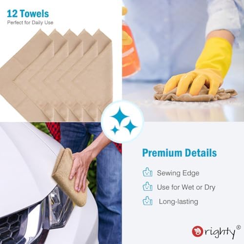 Orighty Microfiber Cleaning Cloth, Cleaning Rags, 12 Pack, 12x11 in, Brown - Image 6