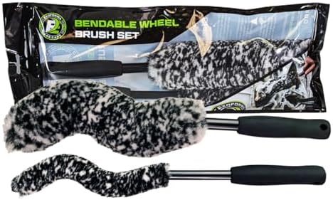 ExoForma Bendable Brush Set - Unique Adjustable 2-Piece Wheel Brush Set Cleans Behind Wheels - Tough Yet Gentle Wool Fiber + No-Scratch Rubber Tip Safe for All Wheel Types - Comfy Ergonomic Grip by ExoForma