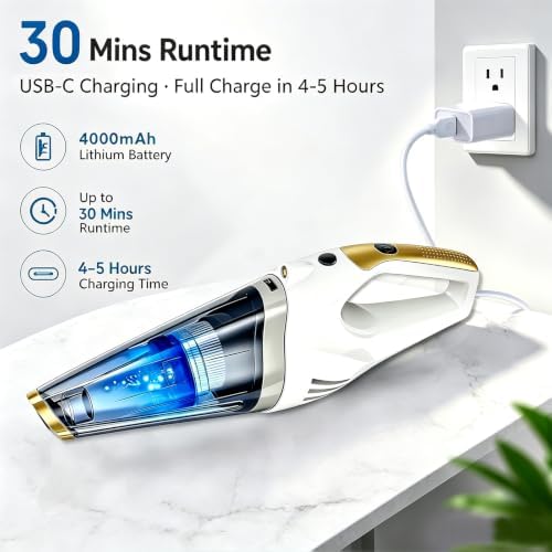 Handheld Vacuum Cordless, Rechargeable Portable Car Vacuum with LED Light - Image 3