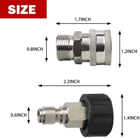 LIULO TOOL Pressure Washer Quick Connect Kit, Stainless Steel Quick Disconnect Kit, M22 14 mm Metric Male Thread Quick Connector, M22 Swivel to 3/8" Quick Connect (4 Pack) - Image 3