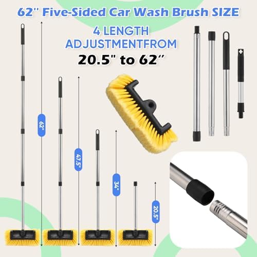 LemonRoad 65'' Five-Sided Car Wash Brush with Long Extendable Handle, Scratch-Free Soft Bristles Car Cleaning Wash Mop Kit, Universal for Truck RV SUV Boats Floors - Image 2