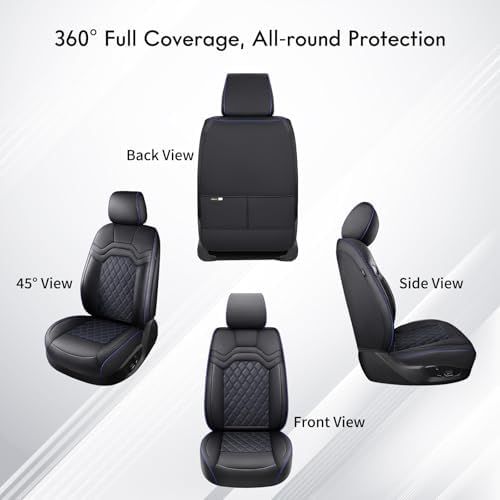 Huidasource for Jeep Wrangler JK Front Seat Covers 2018-2026, Faux Leather 2Pcs Front Seat Protector for Wrangler JL 2 Door/4 Door Sport Rubicon Sahara High Altitude(Front Pair/Black&Blue) - Image 6