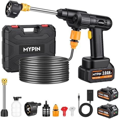Portable Cordless 600PSI Pressure Washer, 6-in-1 Nozzle with Jet Nozzles by MYPIN